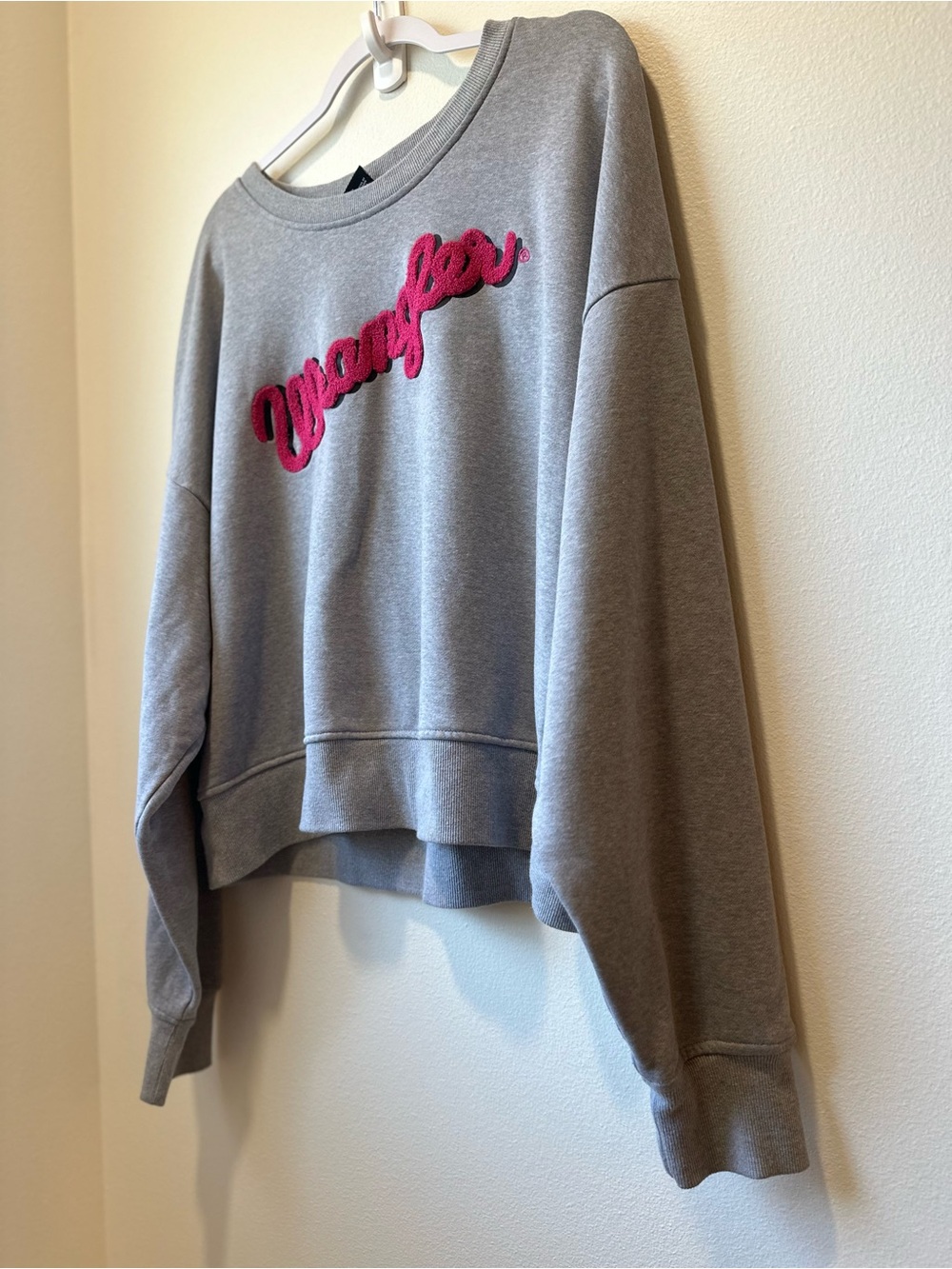 Wrangler Retro XXL Gray Pink Chenille Logo Oversized Sweatshirt Pullover - Picture 2 of 7